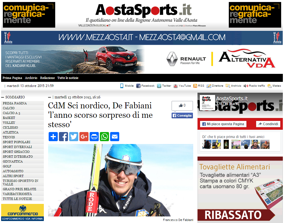 CdM Sci nordico, De Fabiani 'l’anno scorso sorpreso di me stesso'