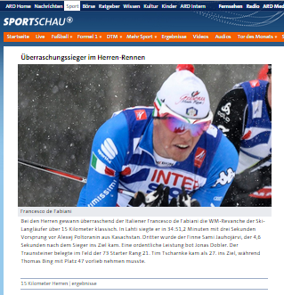 SPORTSCHAU - GERMANIA - Vincitore a sorpresa nella gara maschile